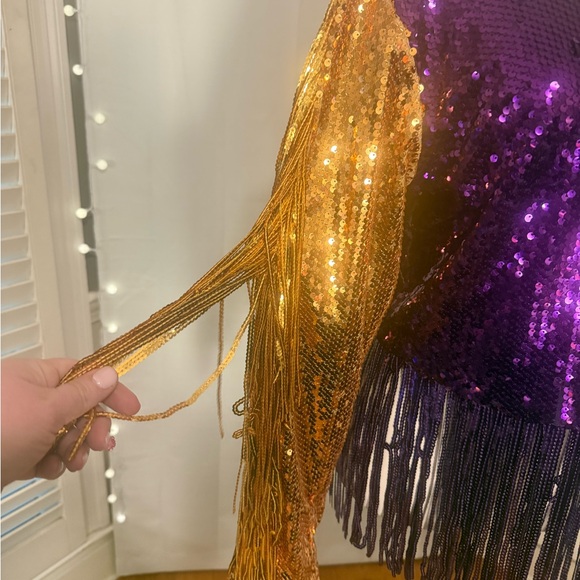 💜💛💚 Hausen Sequin Fringe Statement Top – Size Medium 💜💛💚 - Picture 3 of 10